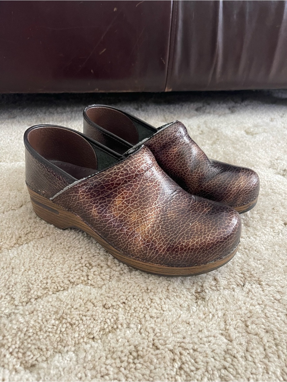Dansko Brown Distressed Leather Clogs